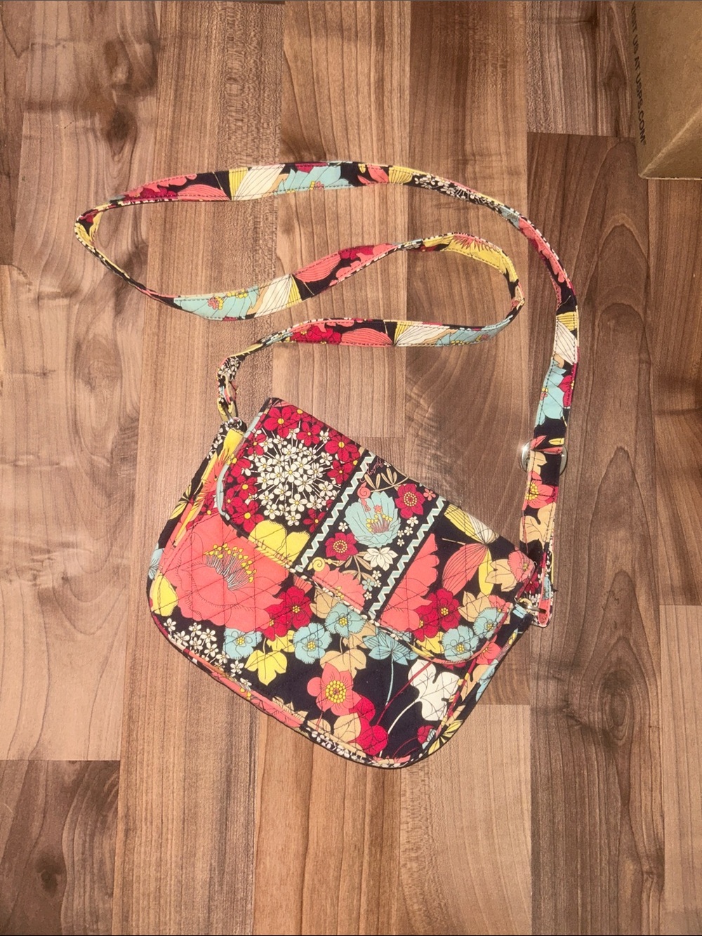 Vera Bradley Floral Quilted Crossbody Bag in Coral, Yellow & Aqua
